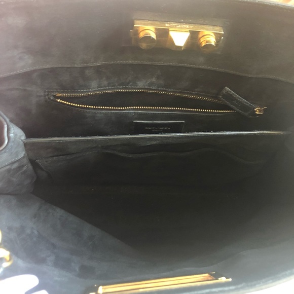 YSL Med Trois Clous Black Suede Fringe Tote - Picture 8 of 8